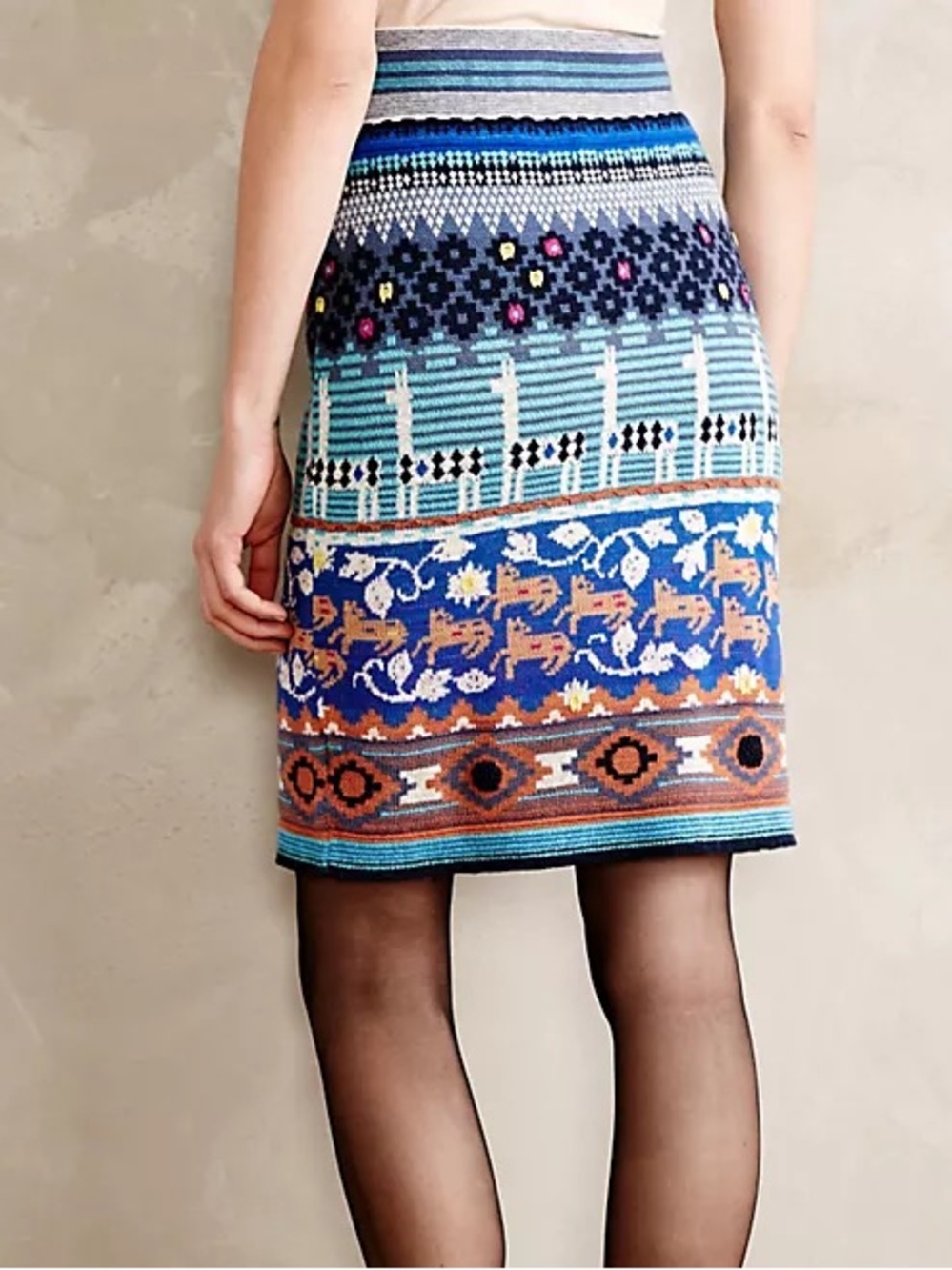 Anthropologie HWR colorful wool alpaca blend knit llama line sweater skirt - Picture 5 of 9